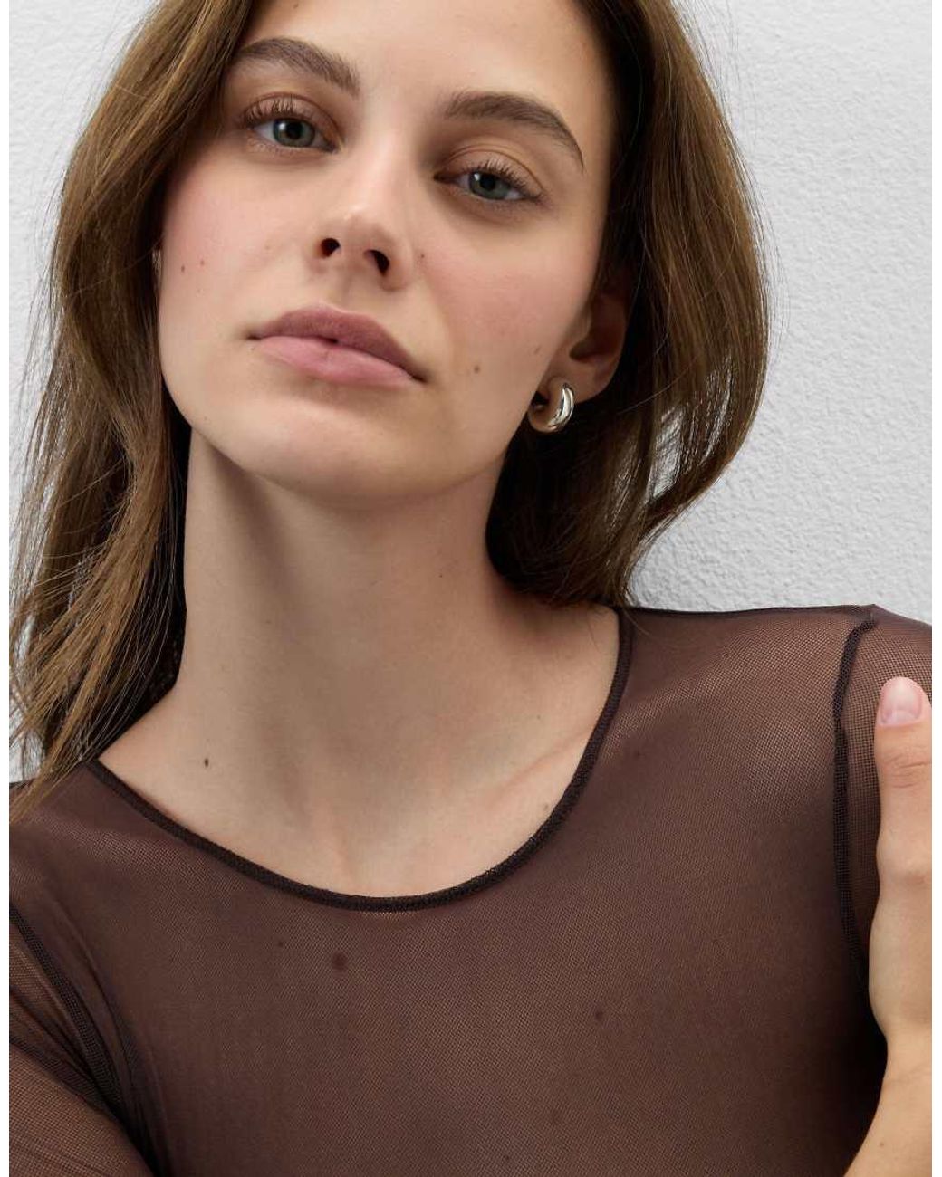 Intimissimi Brown Round-Neck Tulle Bodysuit
