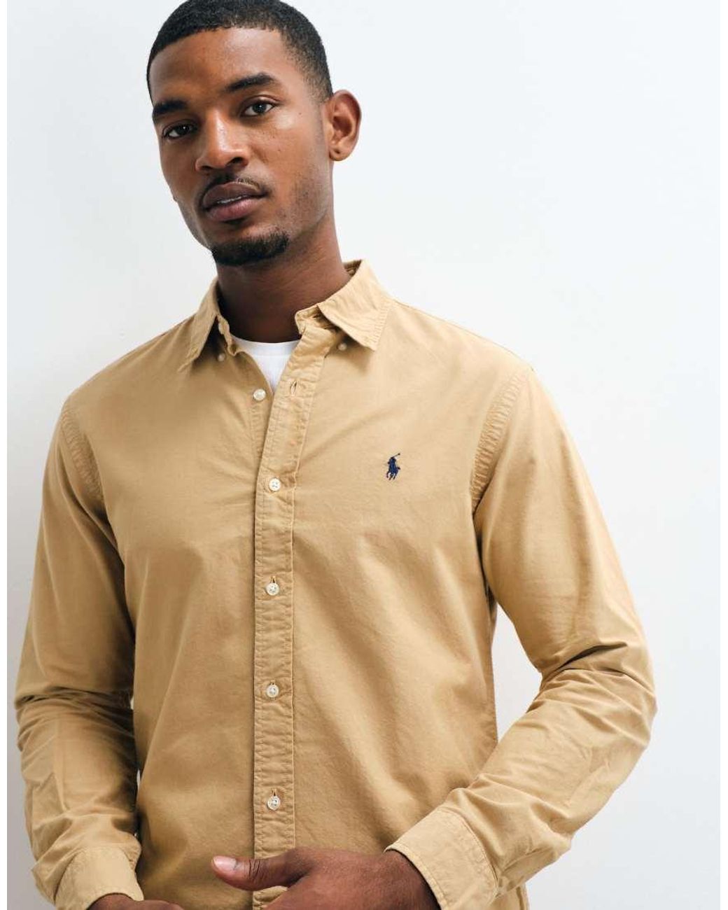 Polo Ralph Lauren Blue Icon Logo Slim Fit Garment Dyed Oxford Shirt for men