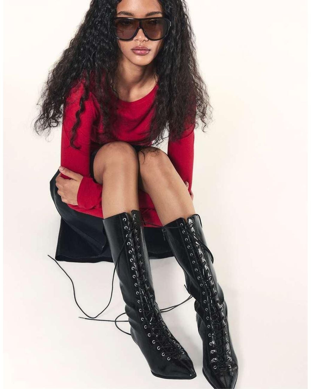 Stradivarius Black Lace-up Heeled Boots