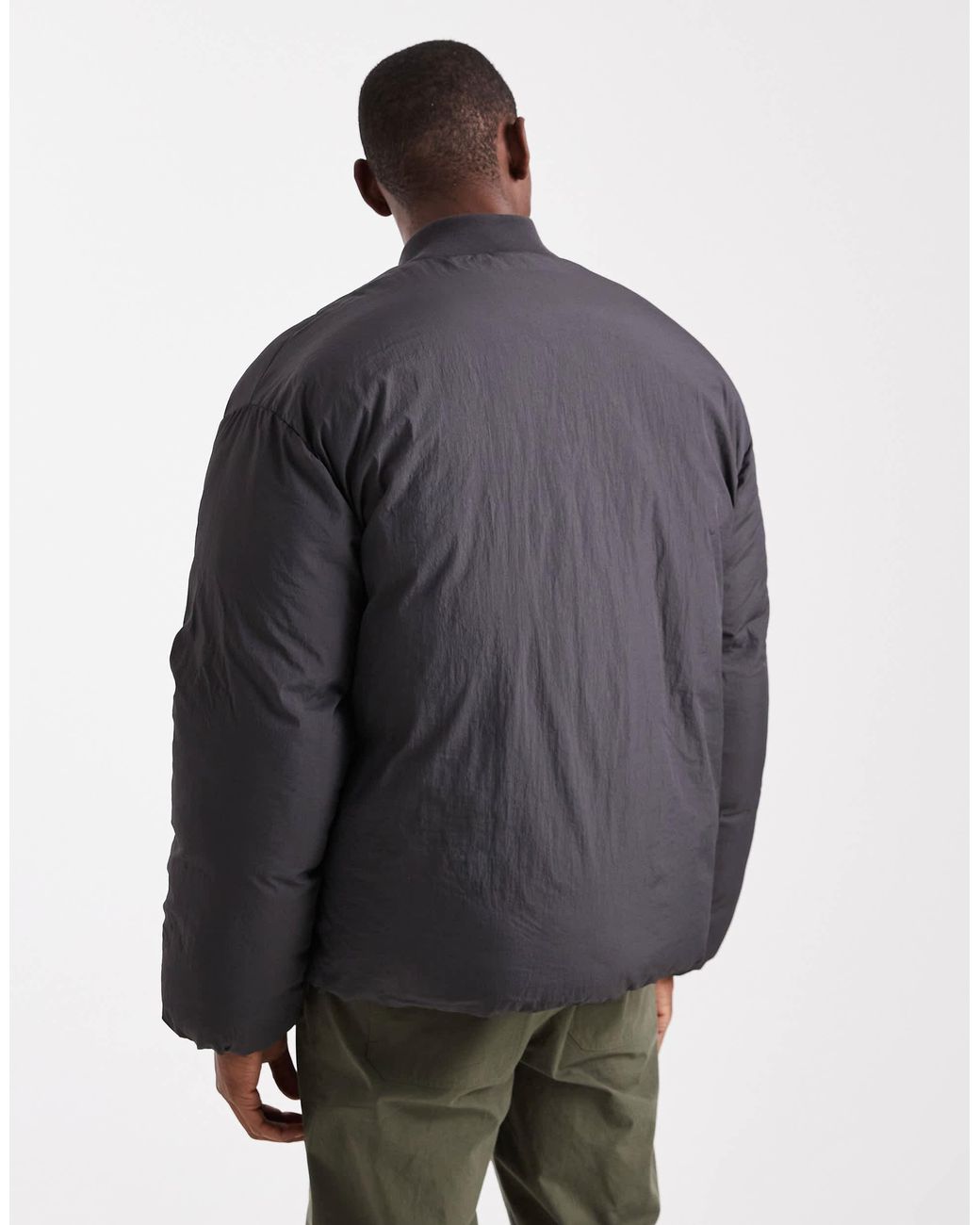 Only & Sons Gray Oversized Concealed Pocket Puffer for men