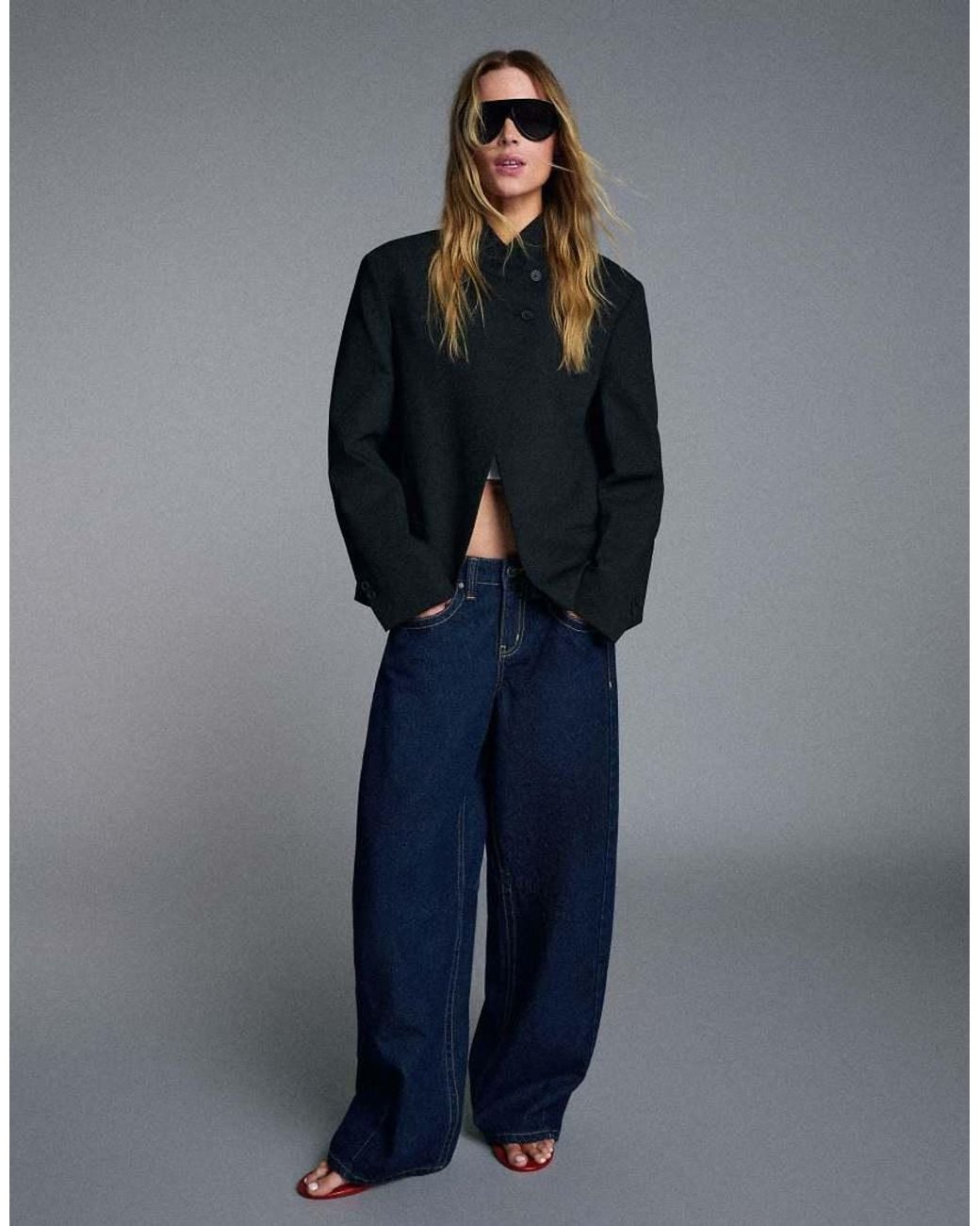 Bershka Blue Double-breasted Button-up Blazer