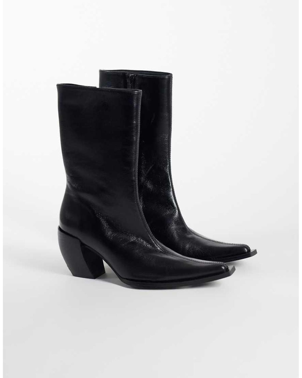 ASOS Black Renzo Premium Real Leather Western Boots