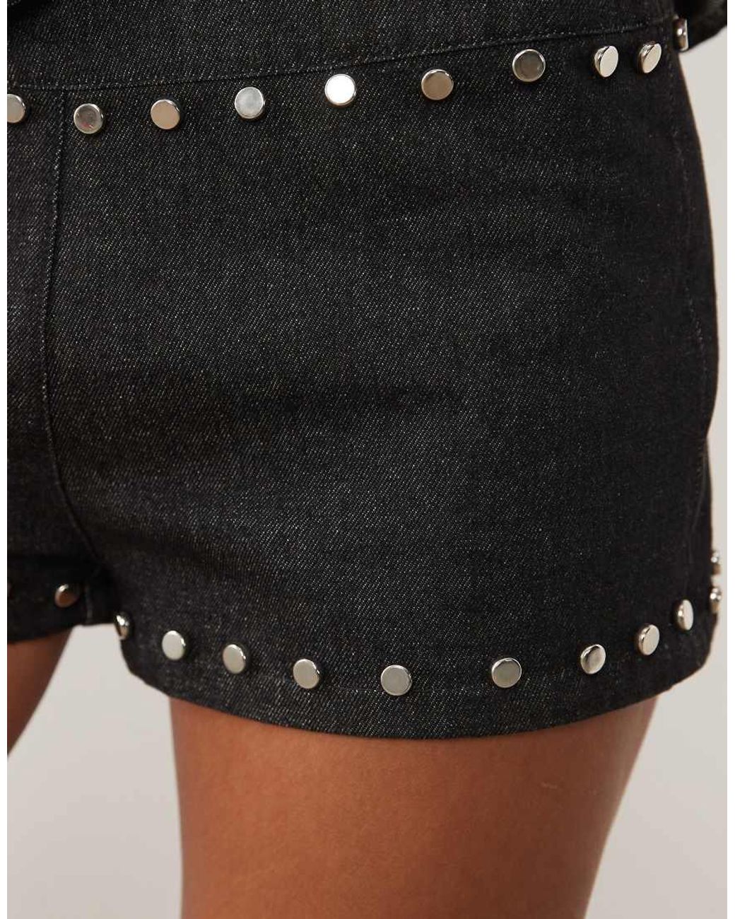 Motel Natural Seria Denim Micro Shorts With Stud Detail