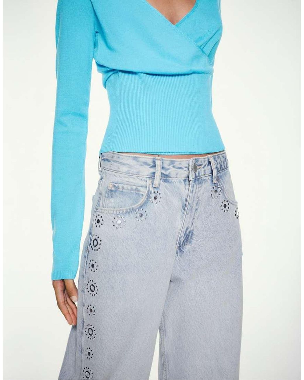 Pull&Bear Blue Studded Baggy Jeans