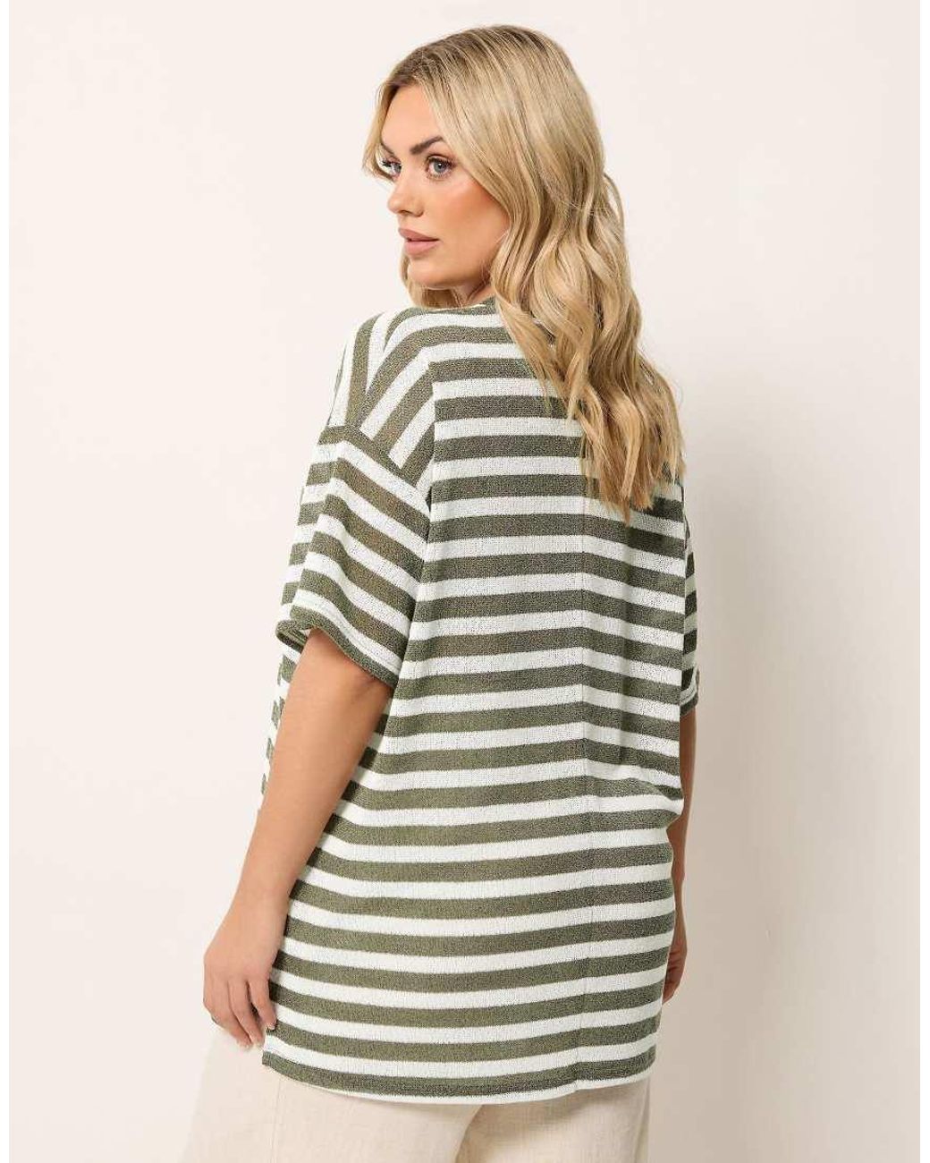 Yours Clothing Natural Stripe Knitted T-Shirt