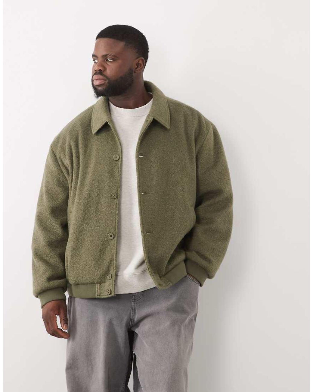 ASOS Green Wool Look Bomber Jacket for men