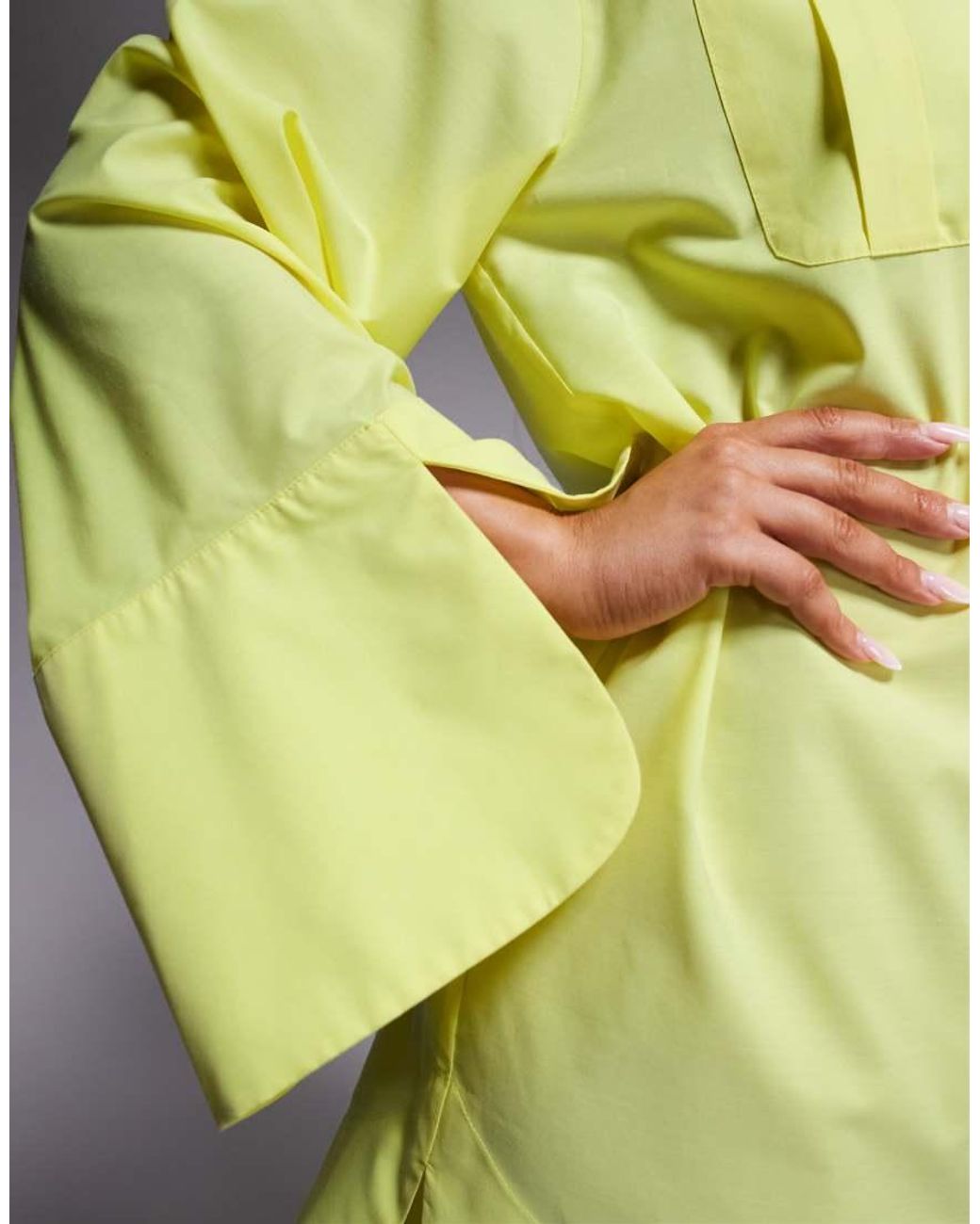 ASOS Yellow Mini Shirt Dress With Wide Cuffs And Oversized Pockets