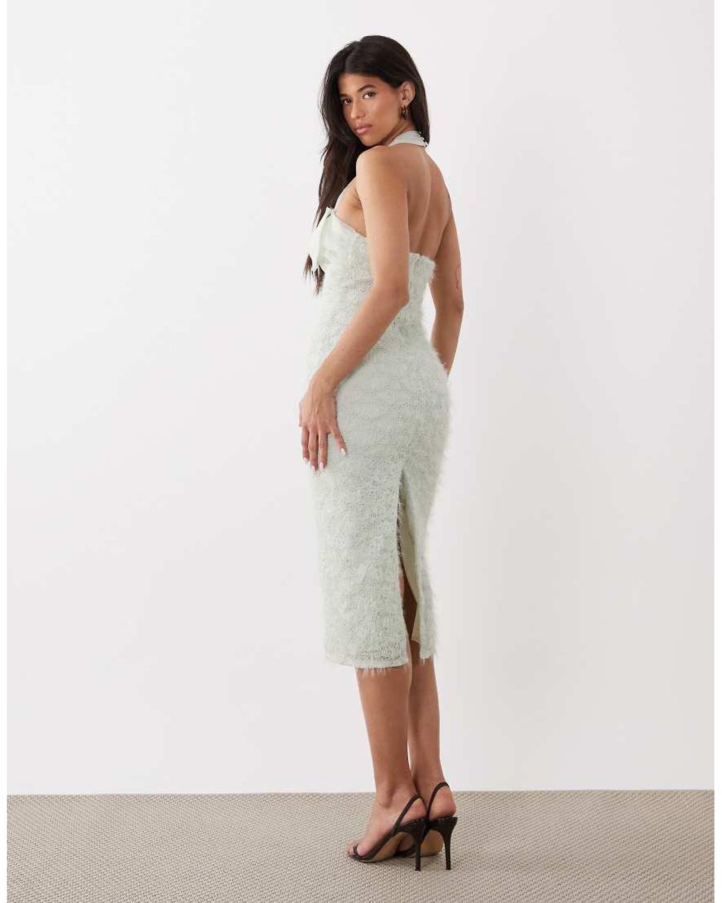 ASOS White Textured Midi Dress With Organza Detail