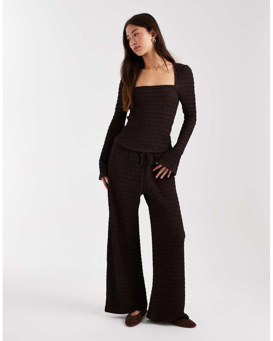 ASOS Black Mix & Match Textured Square Neck Flare Sleeve Top