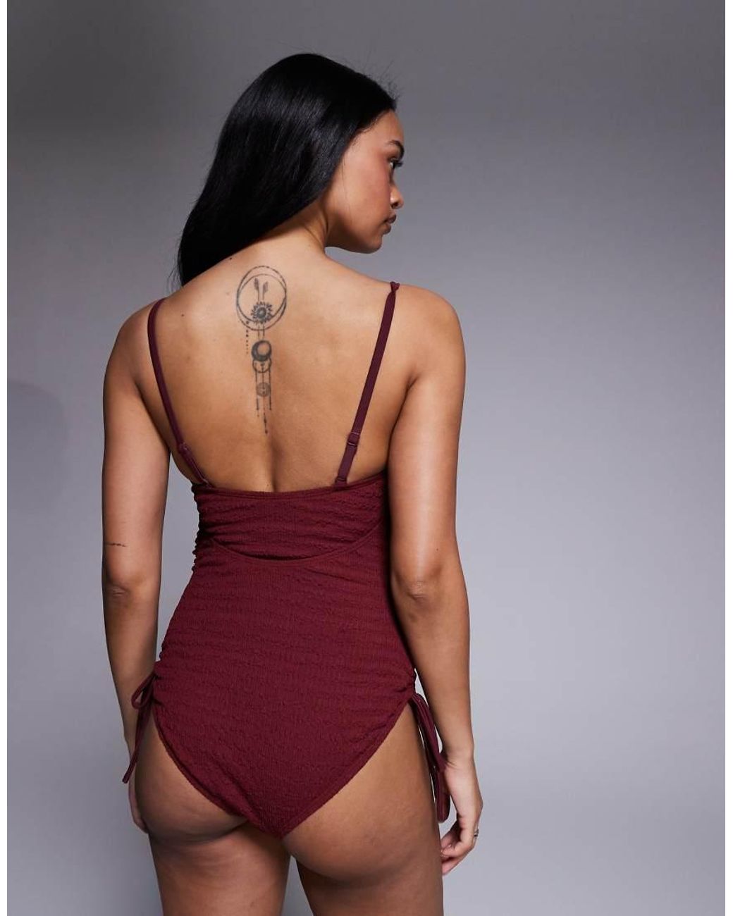 ASOS Purple Asos Design Maternity Ruth Resin Square Neck Ruched Tie Side Swimsuit