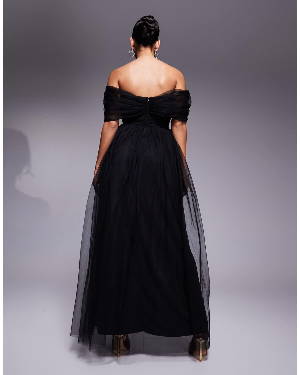 Tulle Off Shoulder Bustier／MAISONSPECIAL Floral Embroidered Off the Shoulder Tulle Tiered Ballgown