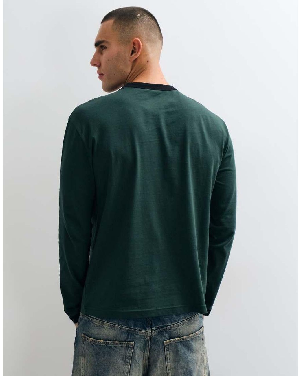 ASOS Green Relaxed Long Sleeve Ringer T-Shirt With Number Graphic for men