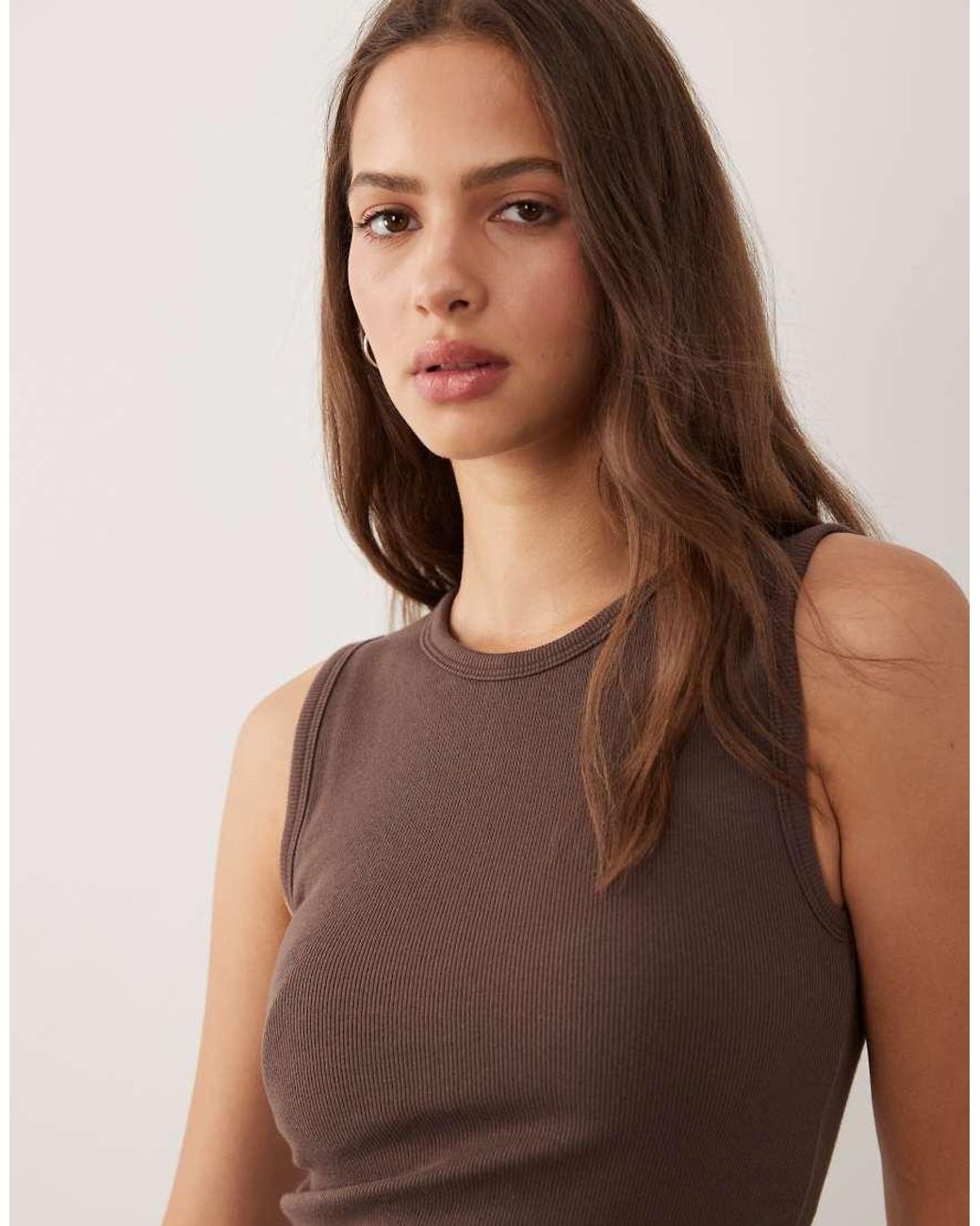 Abercrombie & Fitch Brown Ribbed Tank Top With Built