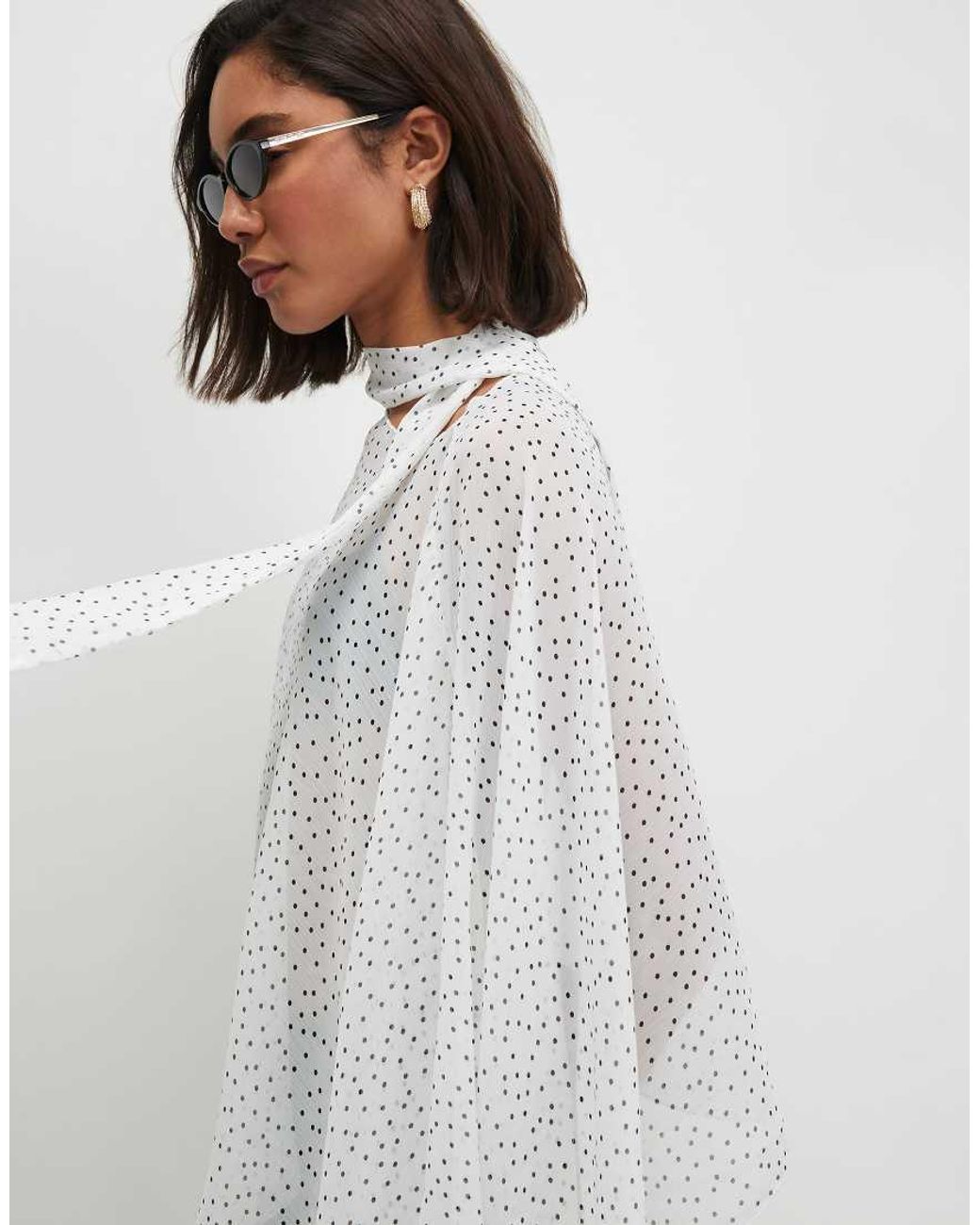 River Island Gray Chiffon Polka Dot Scarf Cape