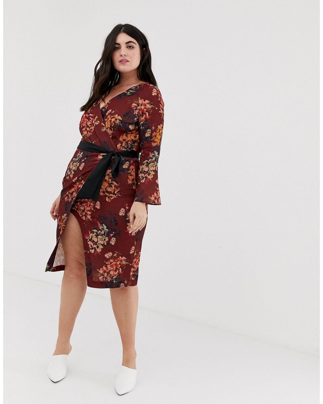 closet london 2 in 1 wrap front pencil dress in floral print