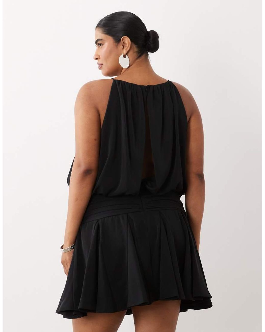 ASOS Black Asos Design Curve Satin High Neck Drop Waist Flippy Mini Dress