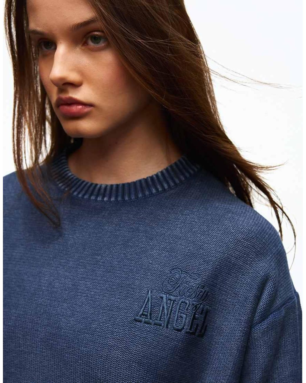 Bershka Blue Garment-dyed Round Neck Jumper
