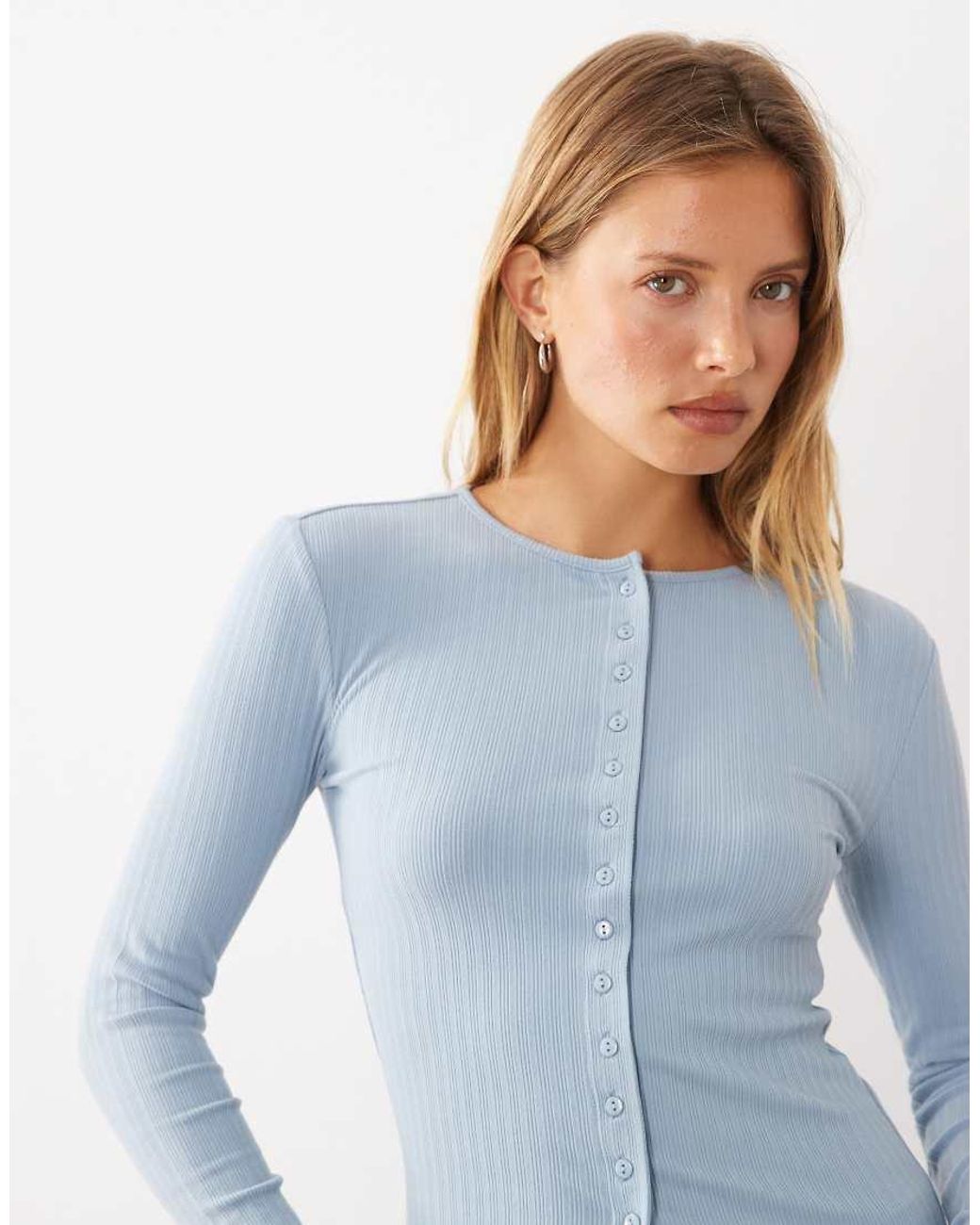 Miss Selfridge Blue Brushed Rib Knit Lace Cuff Cardigan