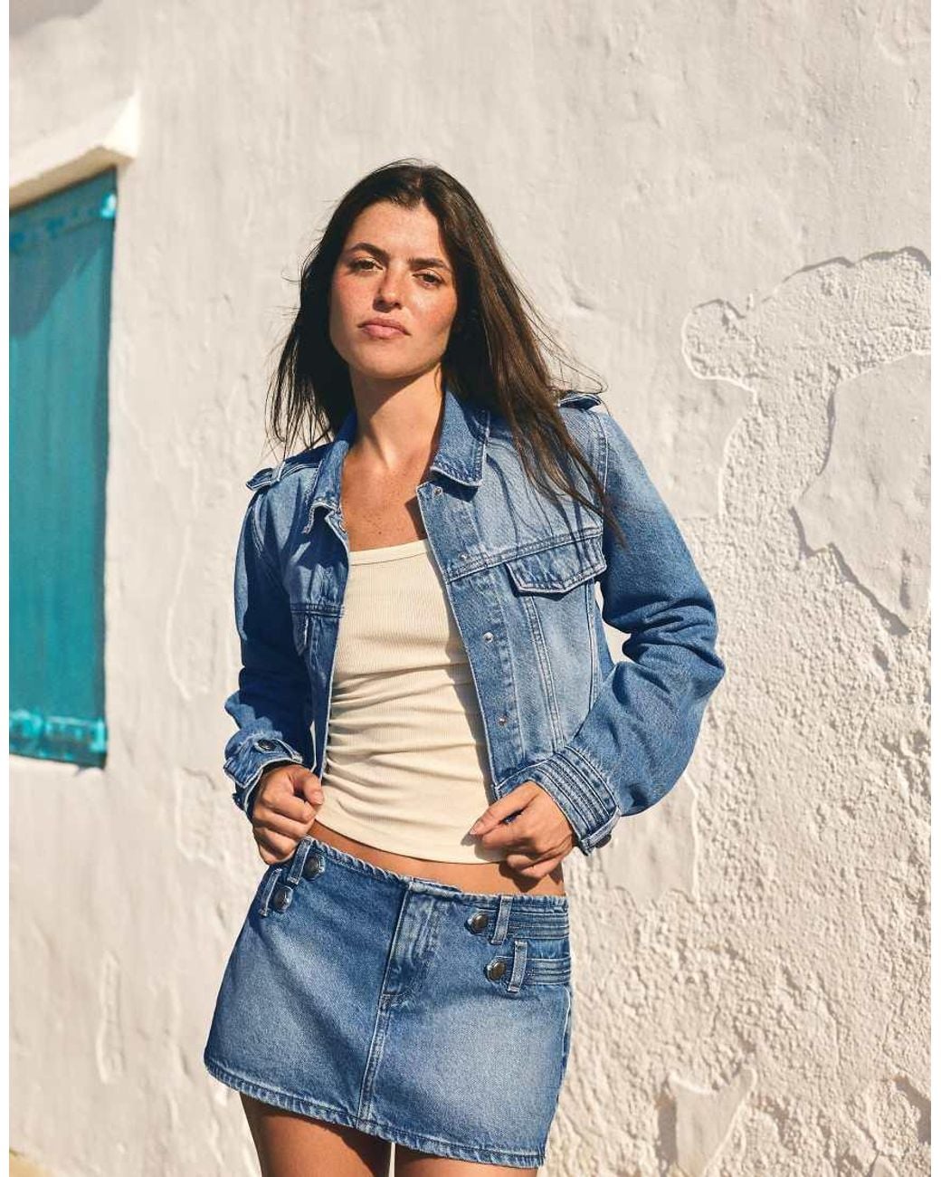 Bershka Blue Cropped Denim Jacket