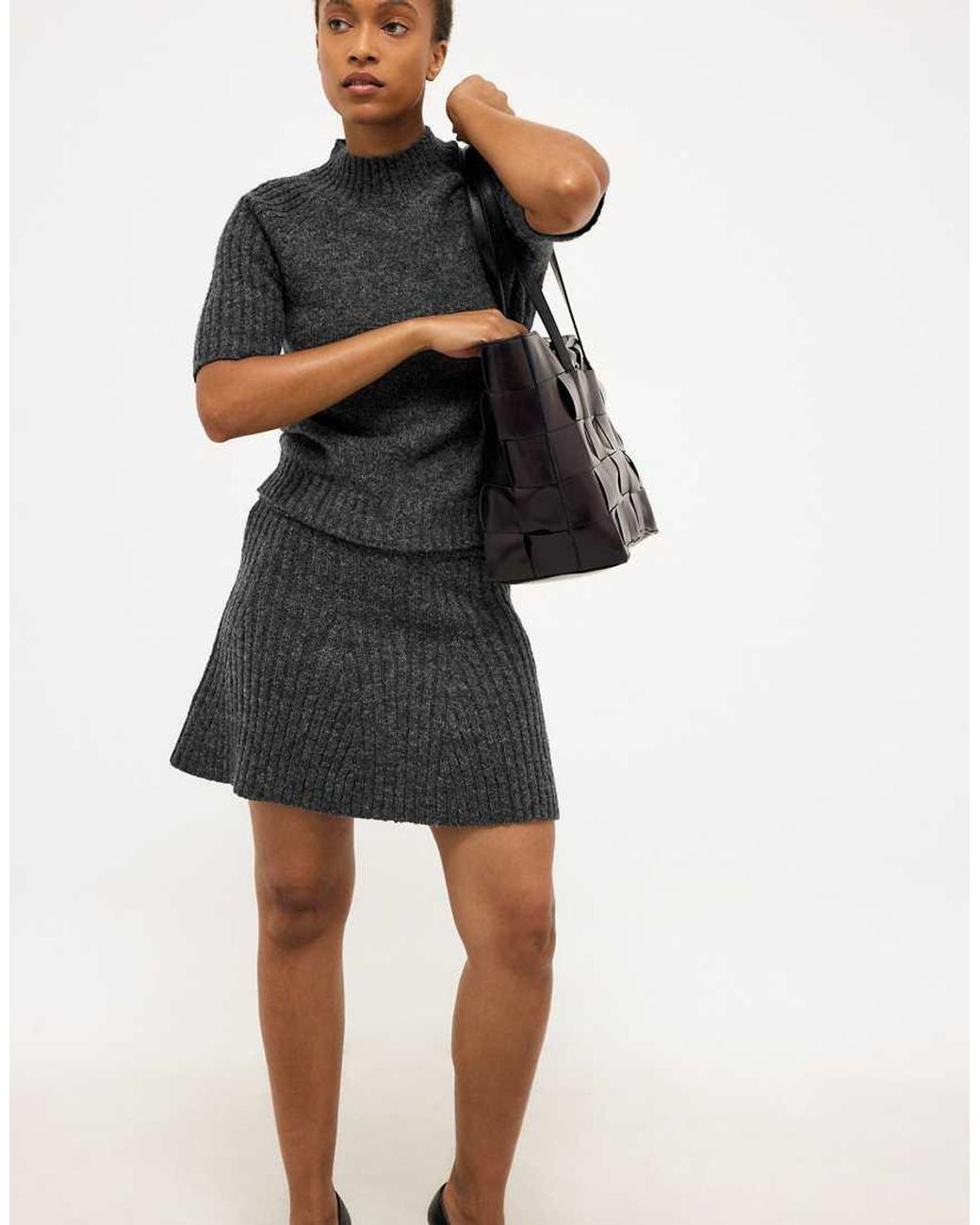 NA-KD Black Wool Blend Knitted Mini Skirt