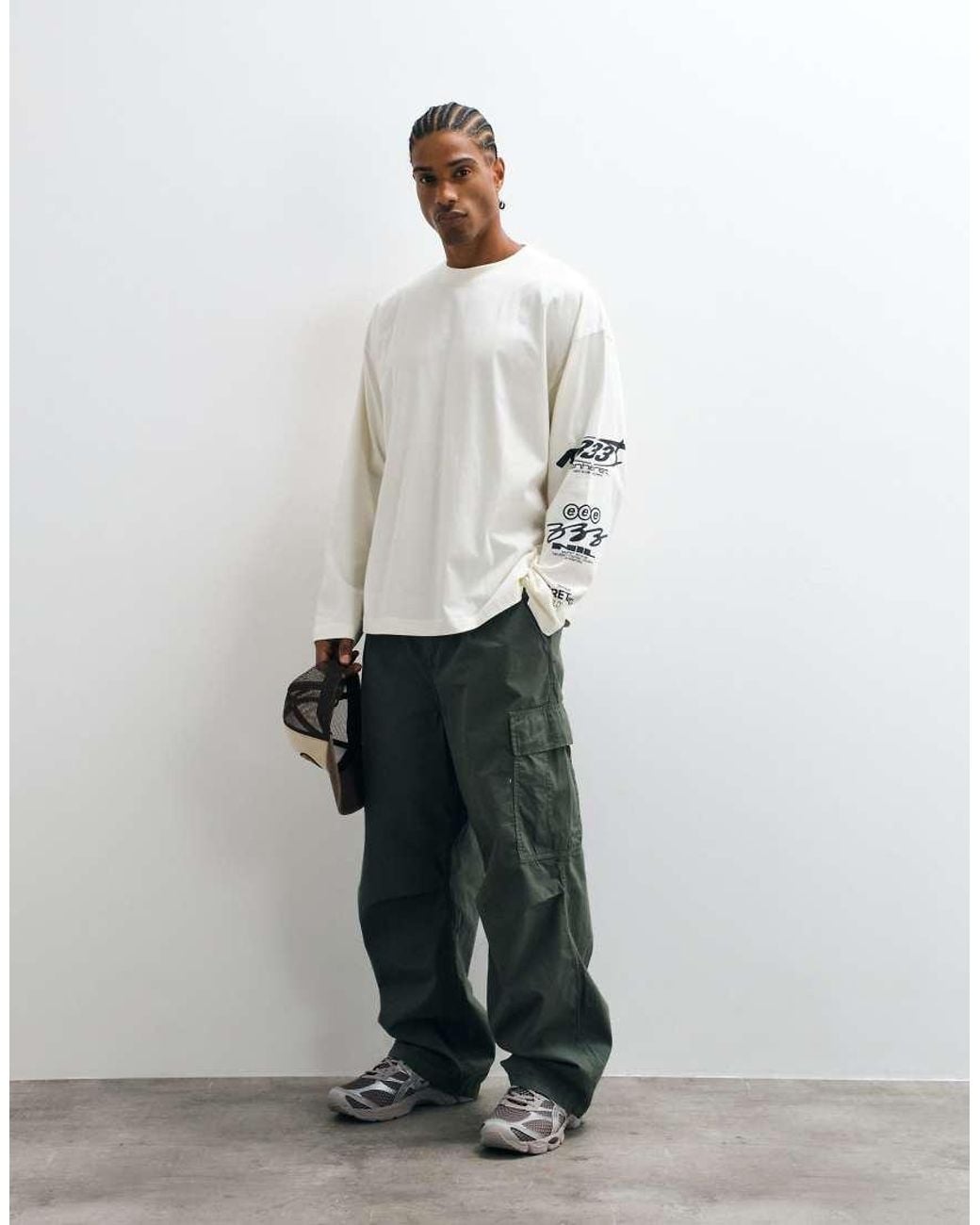 ASOS White Oversize Long Sleeve T-shirt With Arm Graphic for men
