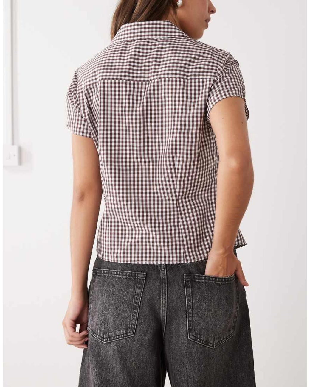 Collusion Gray Fitted Short Sleeve Gingham Shirt