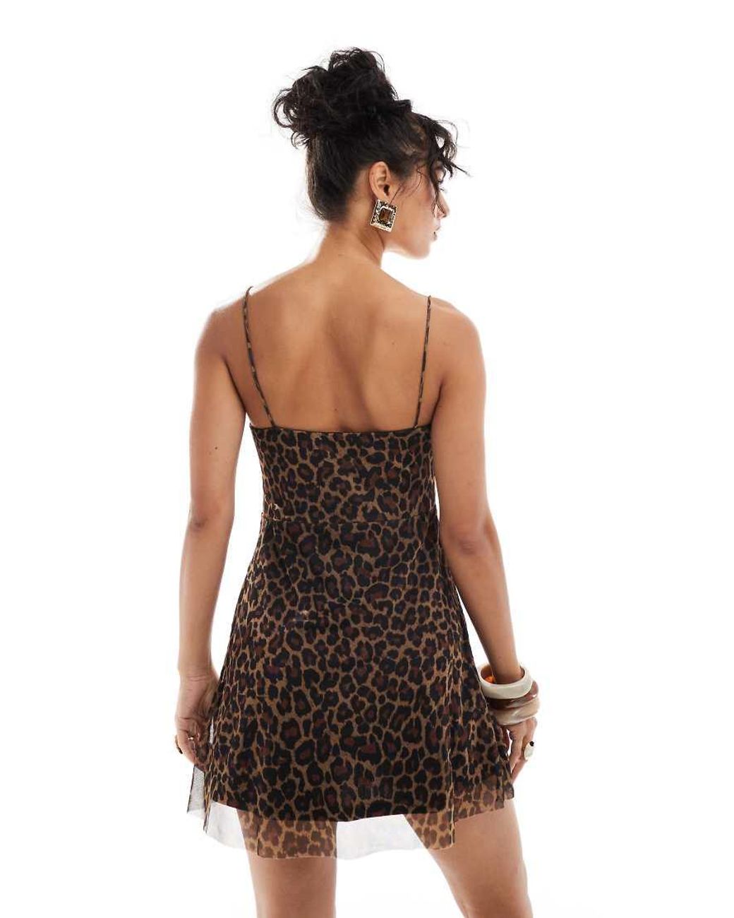 Mango Brown Woven Cami Leopard Print Dress
