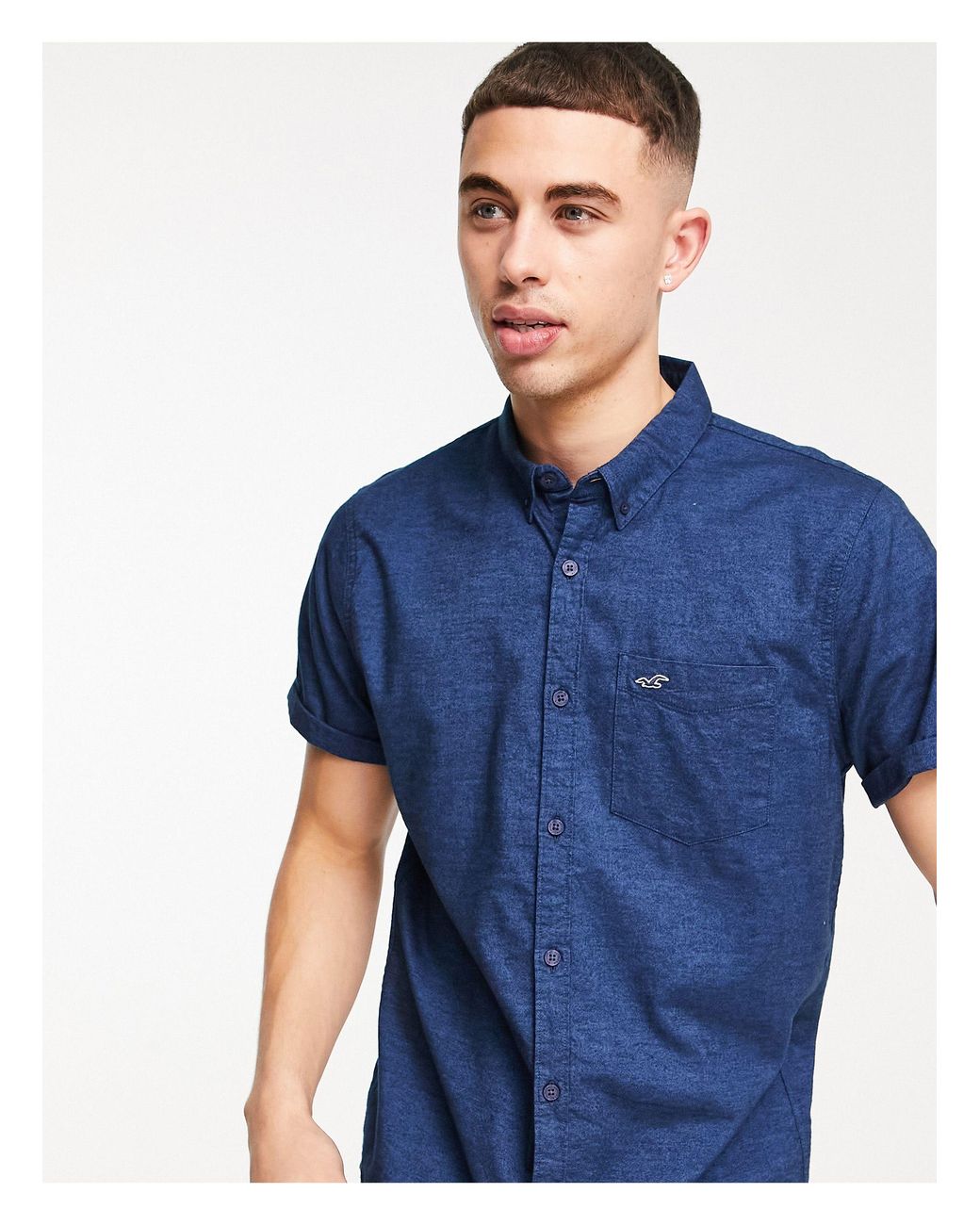 Hollister Icon Logo Short Sleeve Slim Fit Shirt in Blue for Men Lyst UK