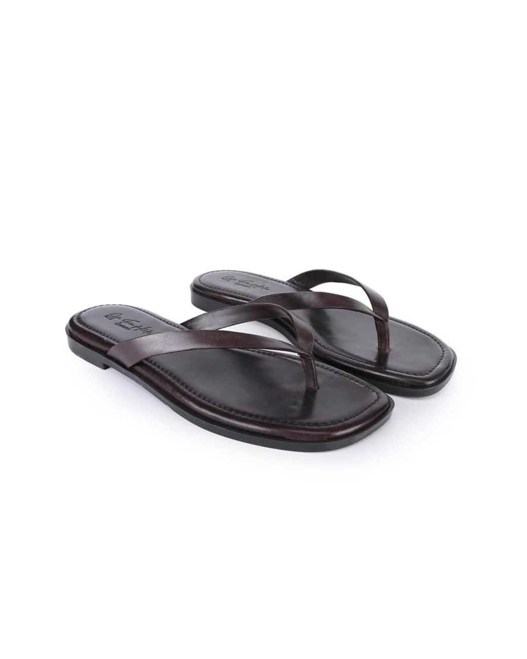 OFF THE HOOK Brown Freya Leather Toe Thong Flat Sandals