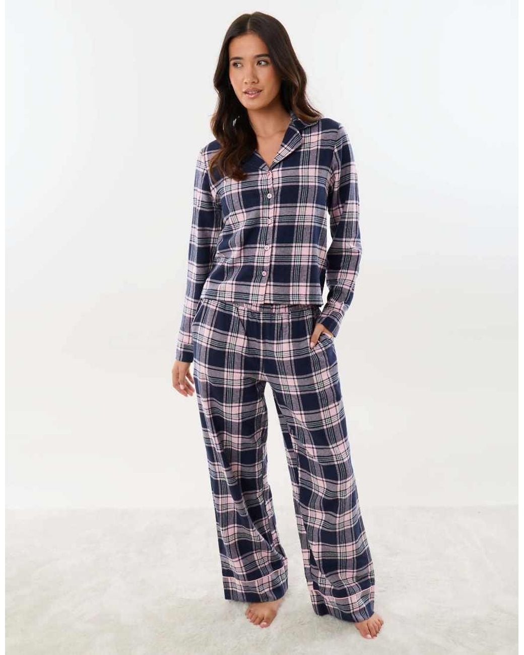 Threadbare Blue Cotton Button Up Pyjama Set