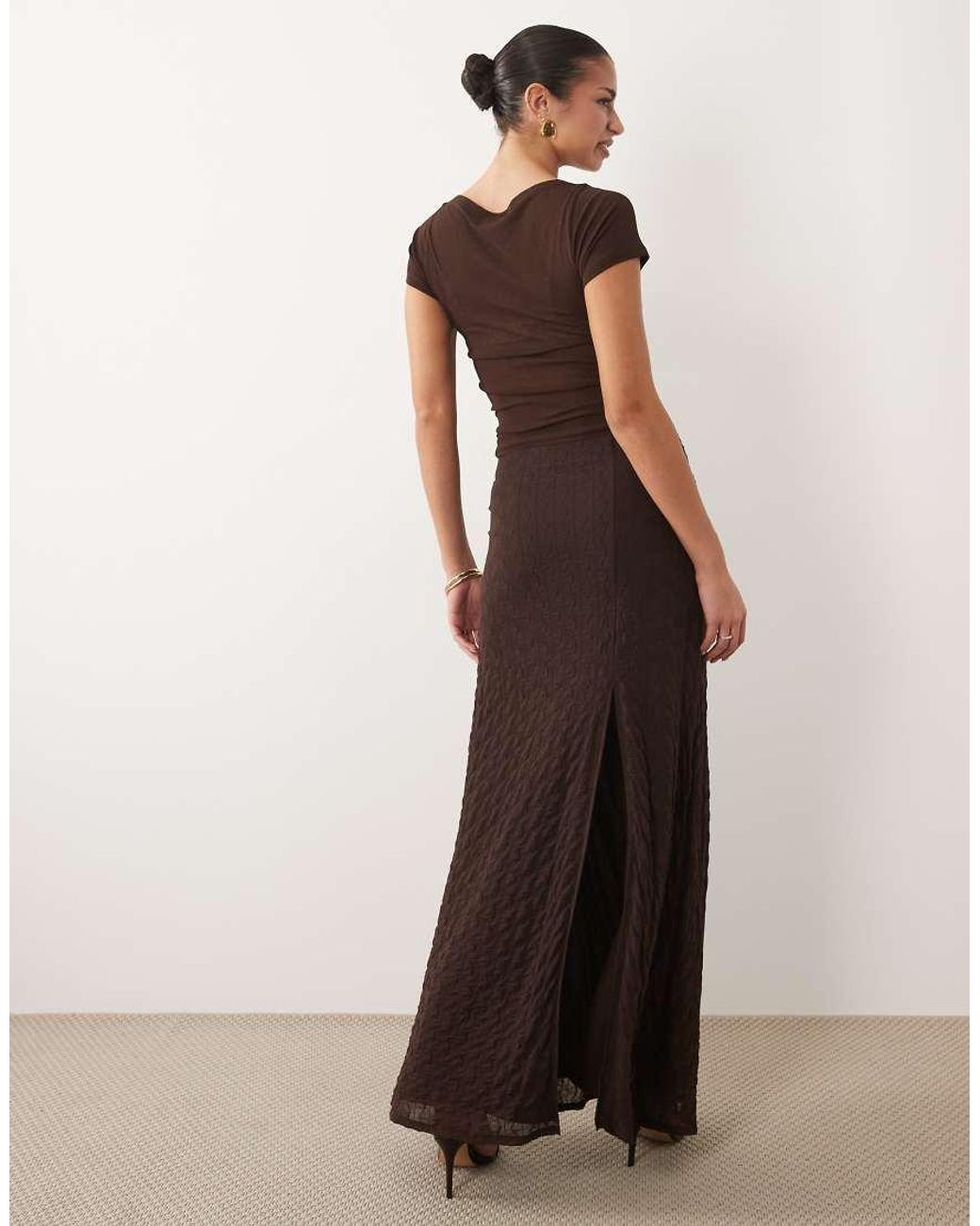ASOS Brown Co-ord Textured Ruffle Maxi Skirt With Split