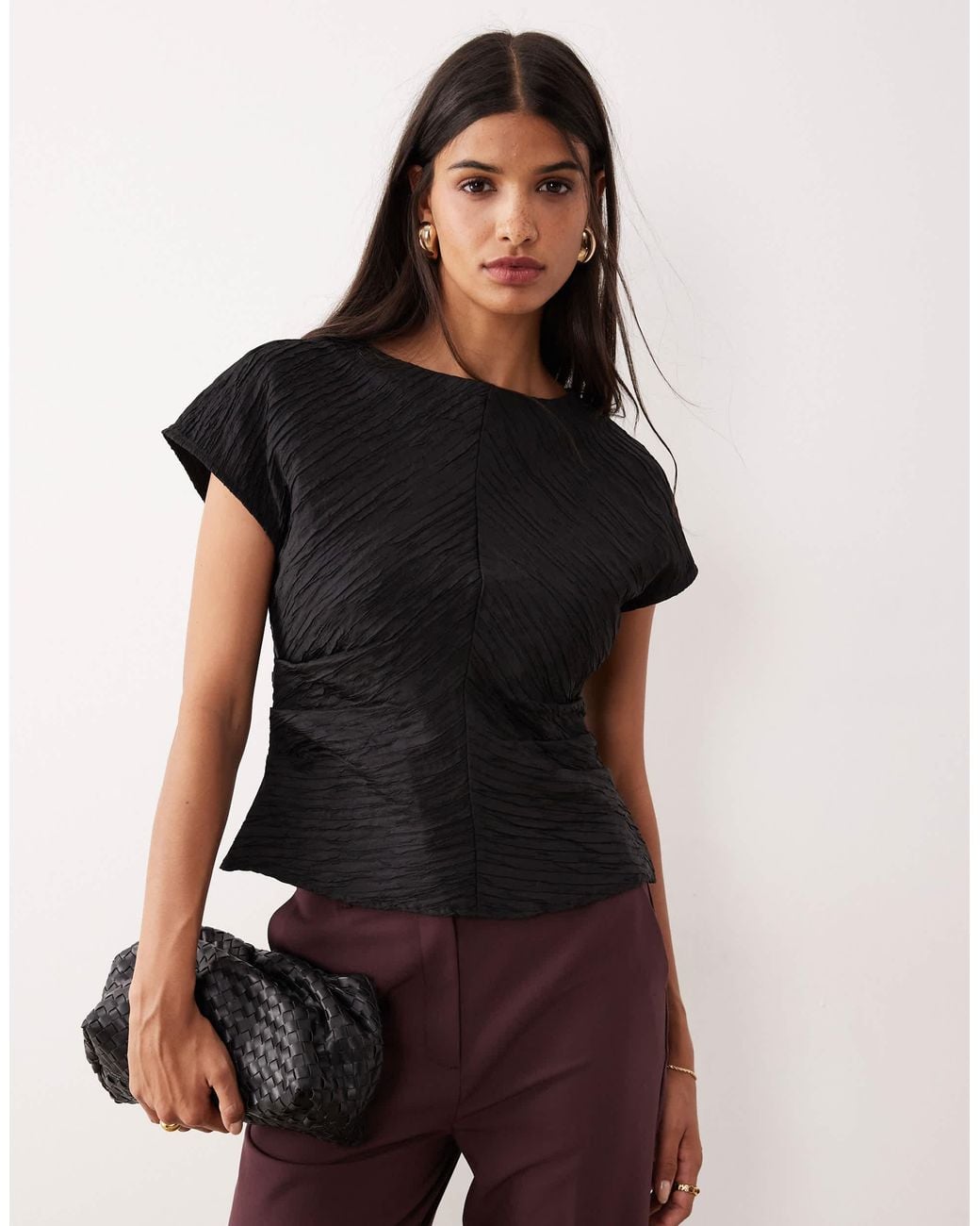 aware-structured-pleated-boat-neck-top-in-black-lyst