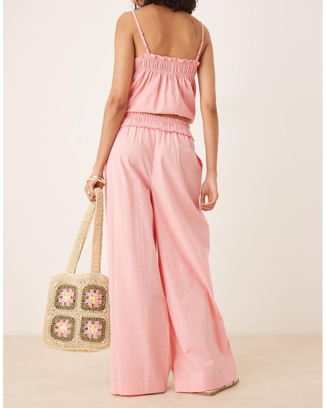 ASOS Pink Shirred Waist Pull On Trousers Co-ord