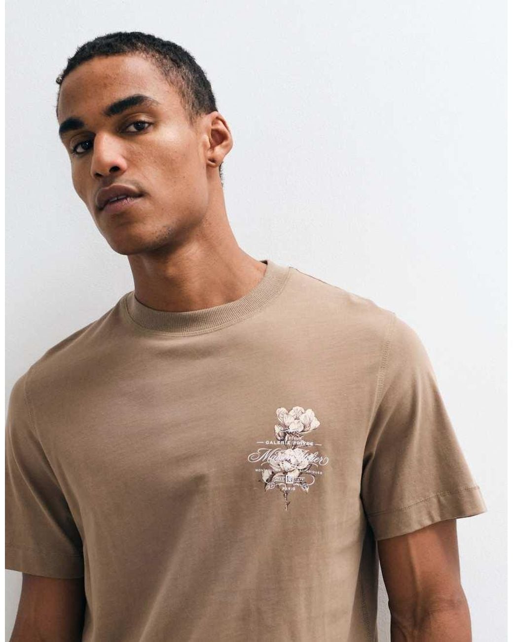 River Island Natural Regular Fit Cotton Floral T-Shirt for men