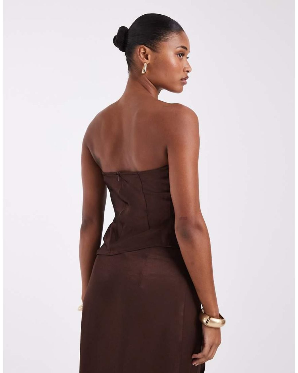 Noisy May Brown Satin Corset Top Set
