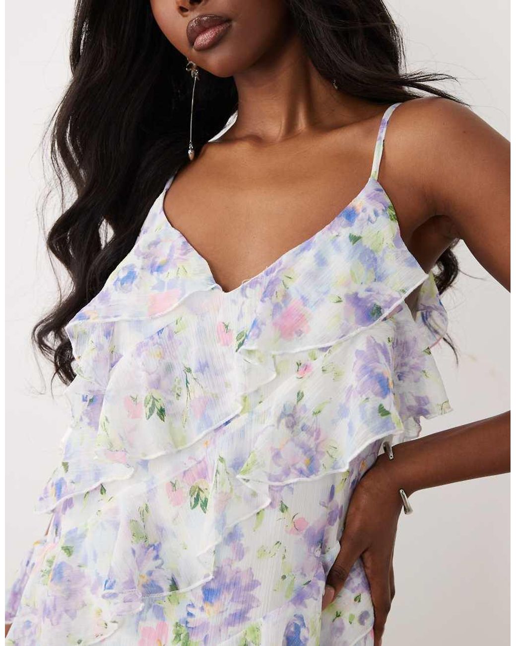 Vila Brown Ruffle Cami Maxi Dress With Leg Split