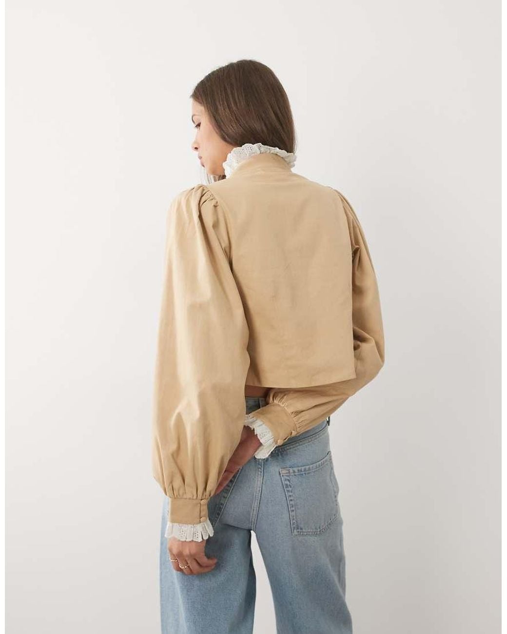 Miss Selfridge Blue Victoriana Contrast Broderie Frill Jacket