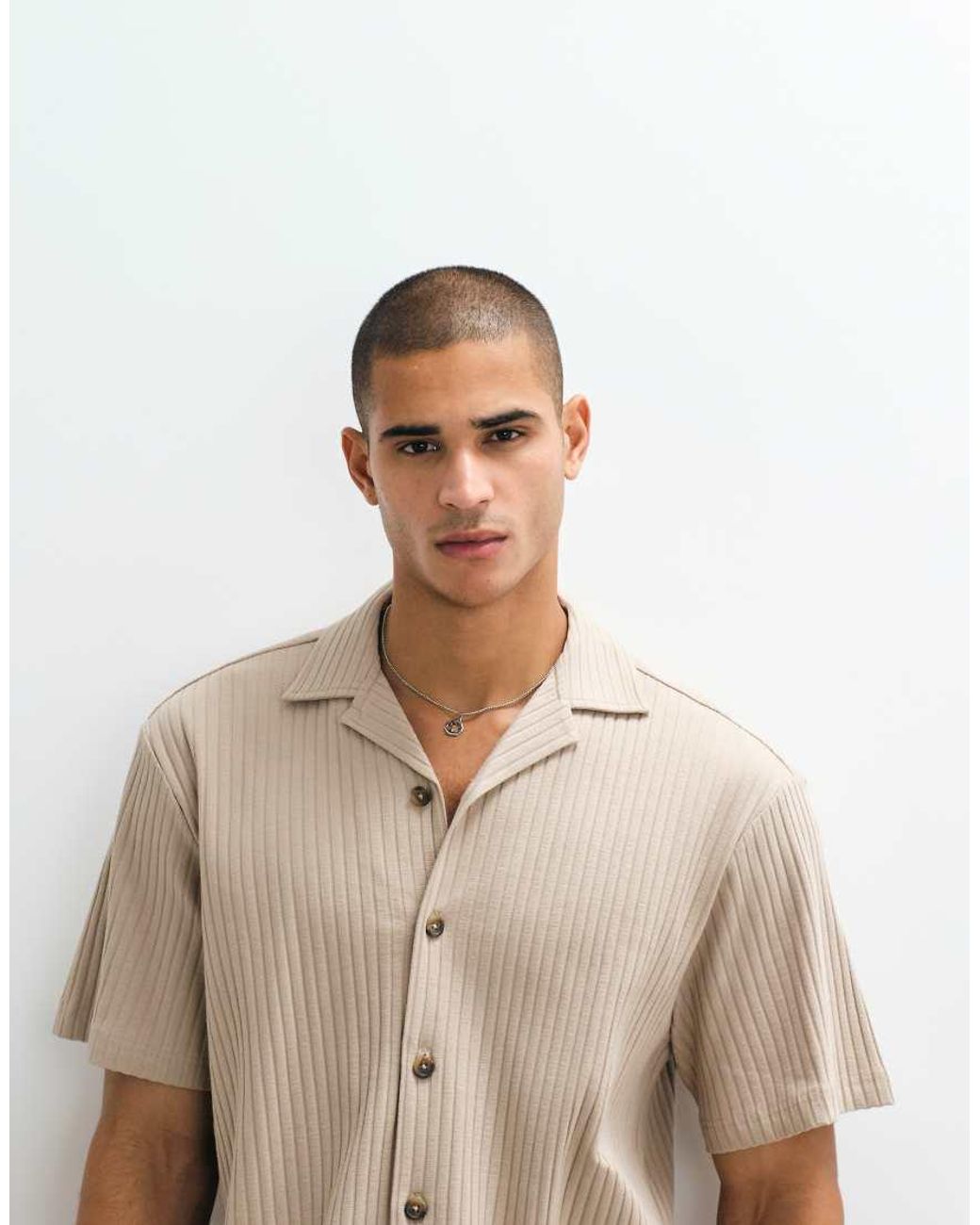 SELECTED Natural Co-ord Ribbed Short Sleeve Shirt for men