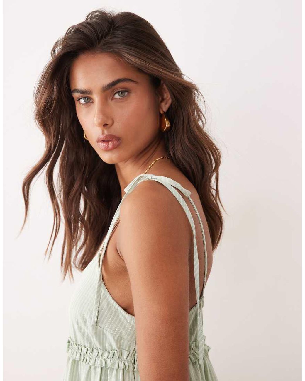 Daisy Street Natural Chuck On Tiered Ruffle Smock Mini Dress