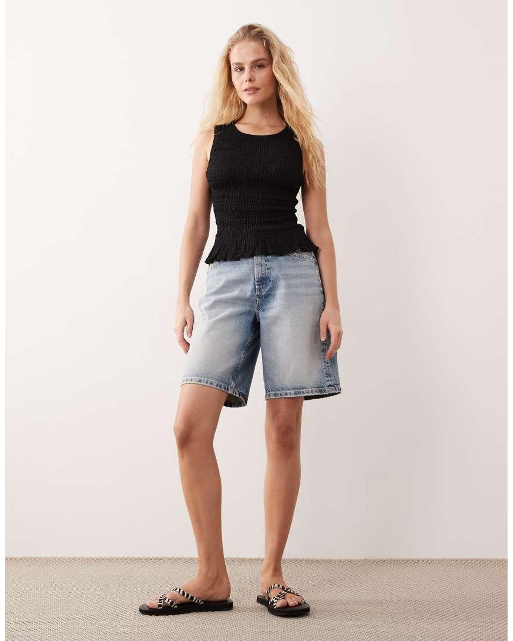 Brave Soul Black Shirred Singlet With Ruffle Hem