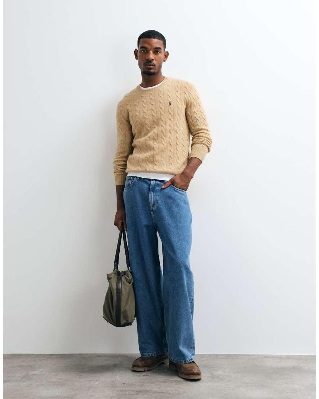 Polo Ralph Lauren Natural Icon Logo Rich Wool Cable Knit Jumper for men