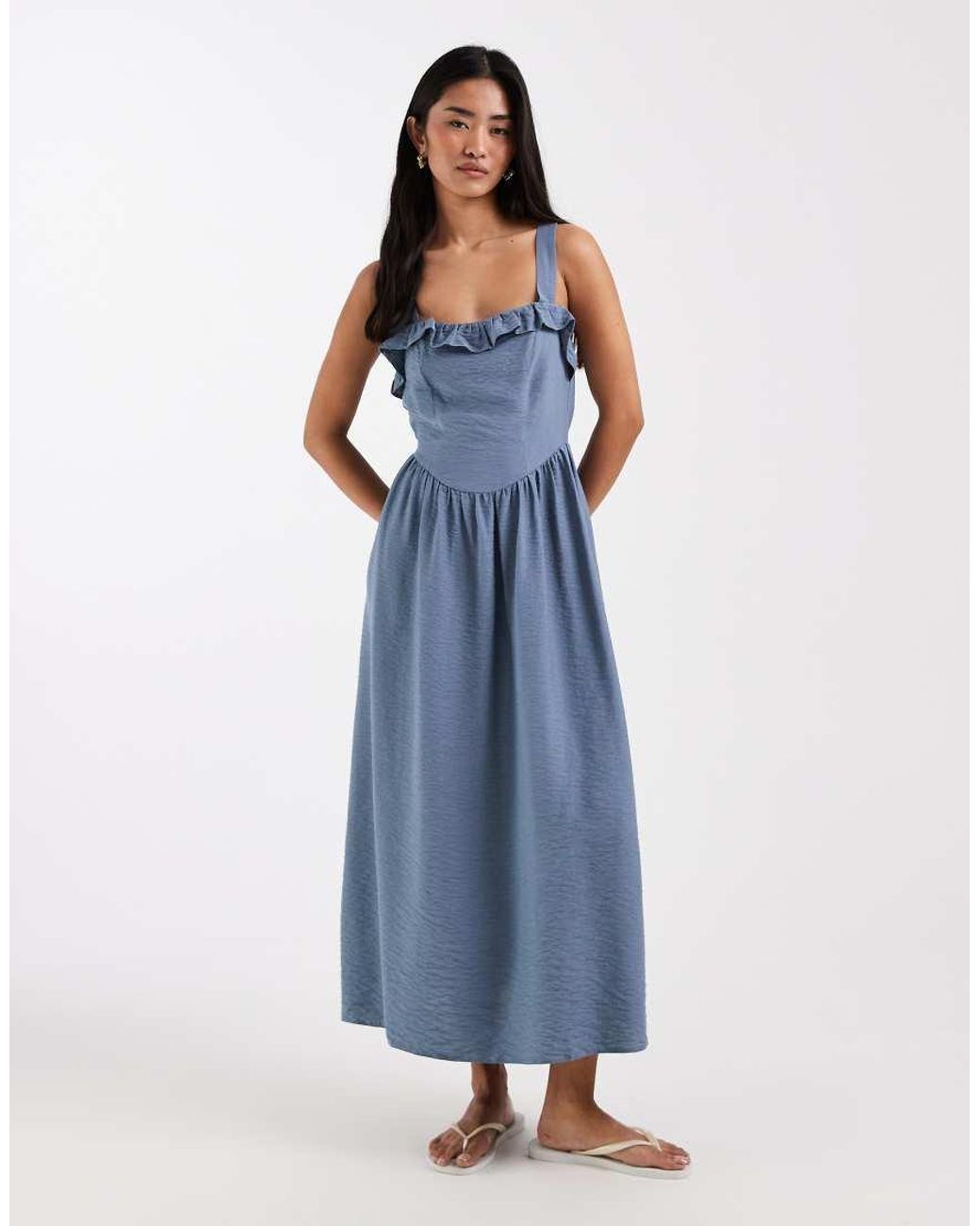 New Look Blue Frill Detail Strappy Midi Dress