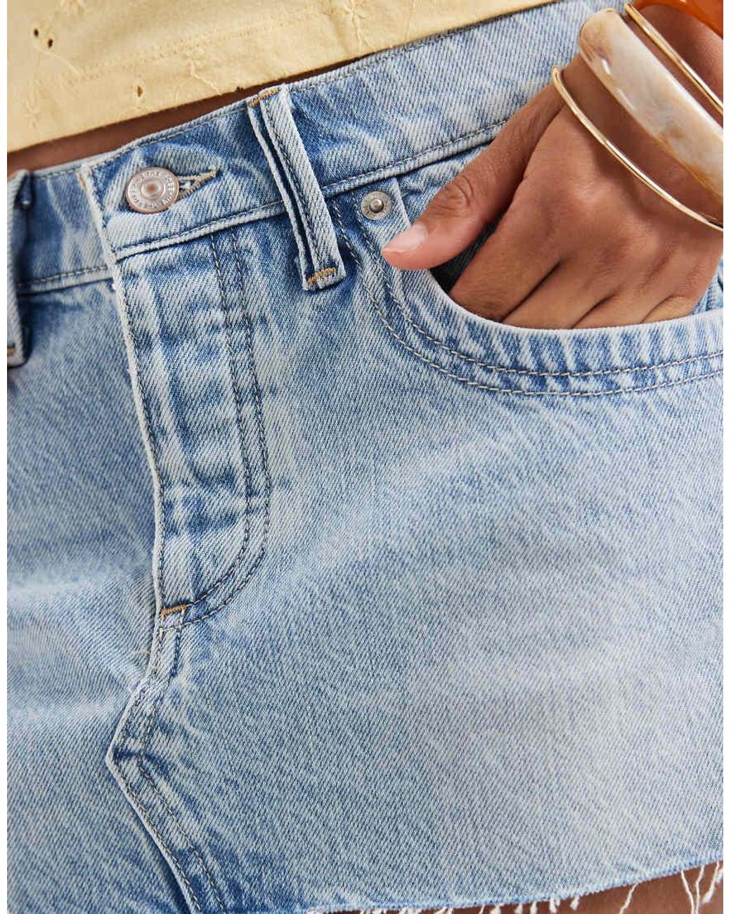 Free People Blue Lainey Low Rise Denim Mini Skirt