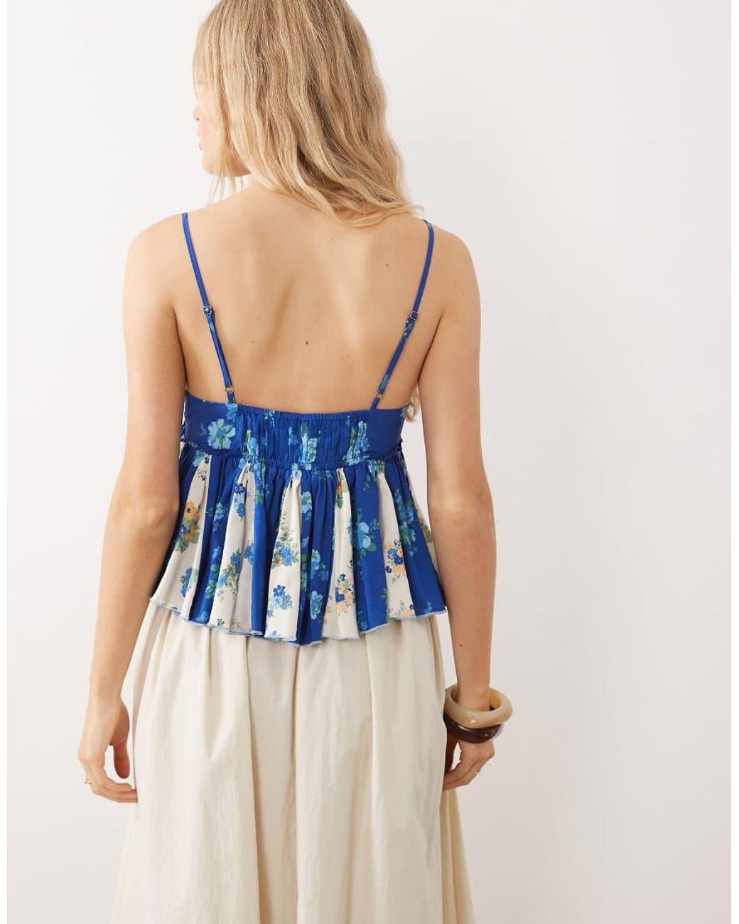 Free People Blue V Neck Peplum Cami Top