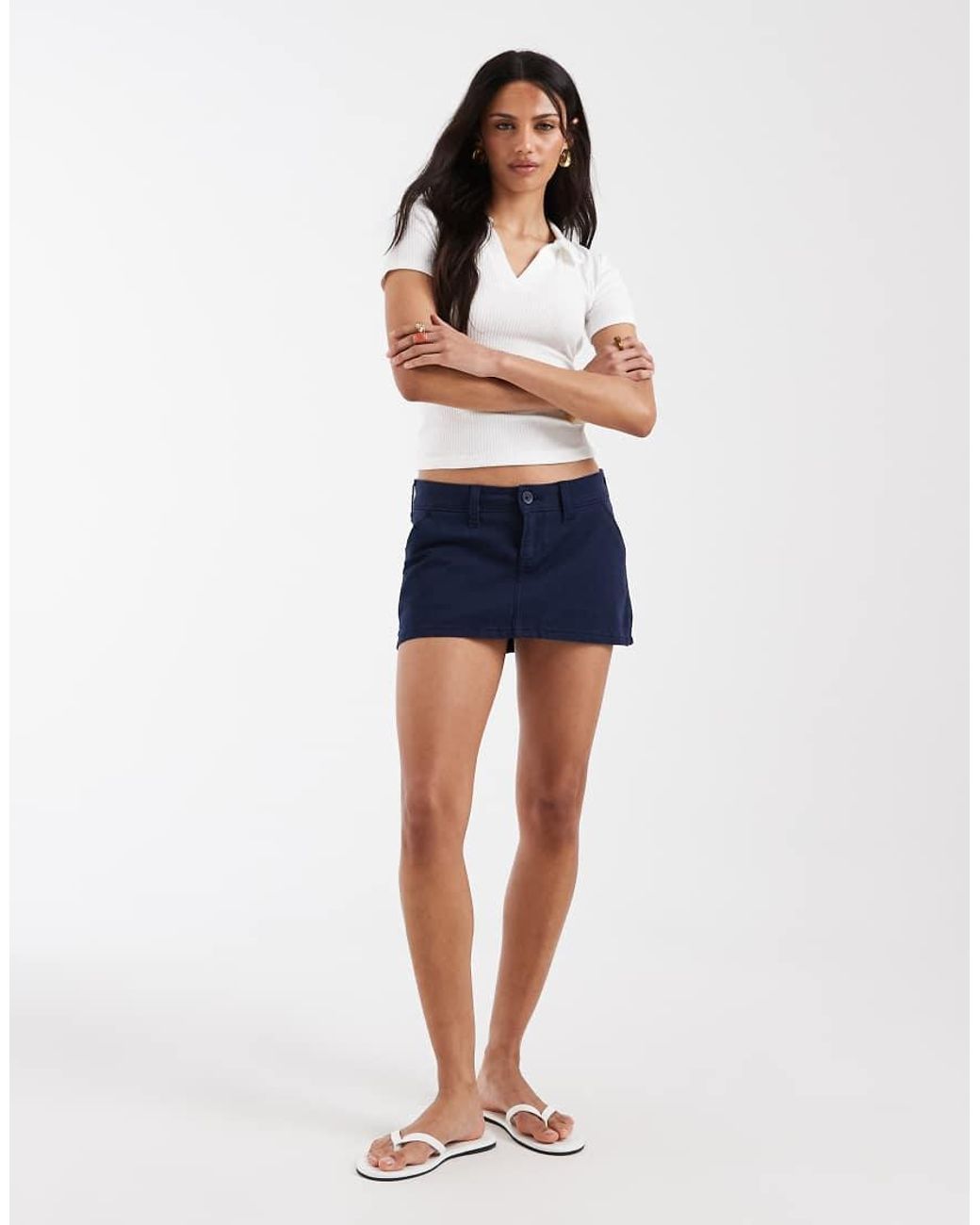 Hollister Blue Low Rise Twill Mini Skirt