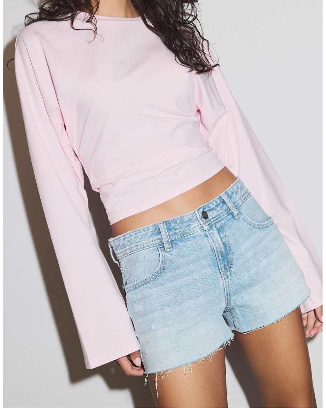 Stradivarius Blue Low-Rise Denim Shorts