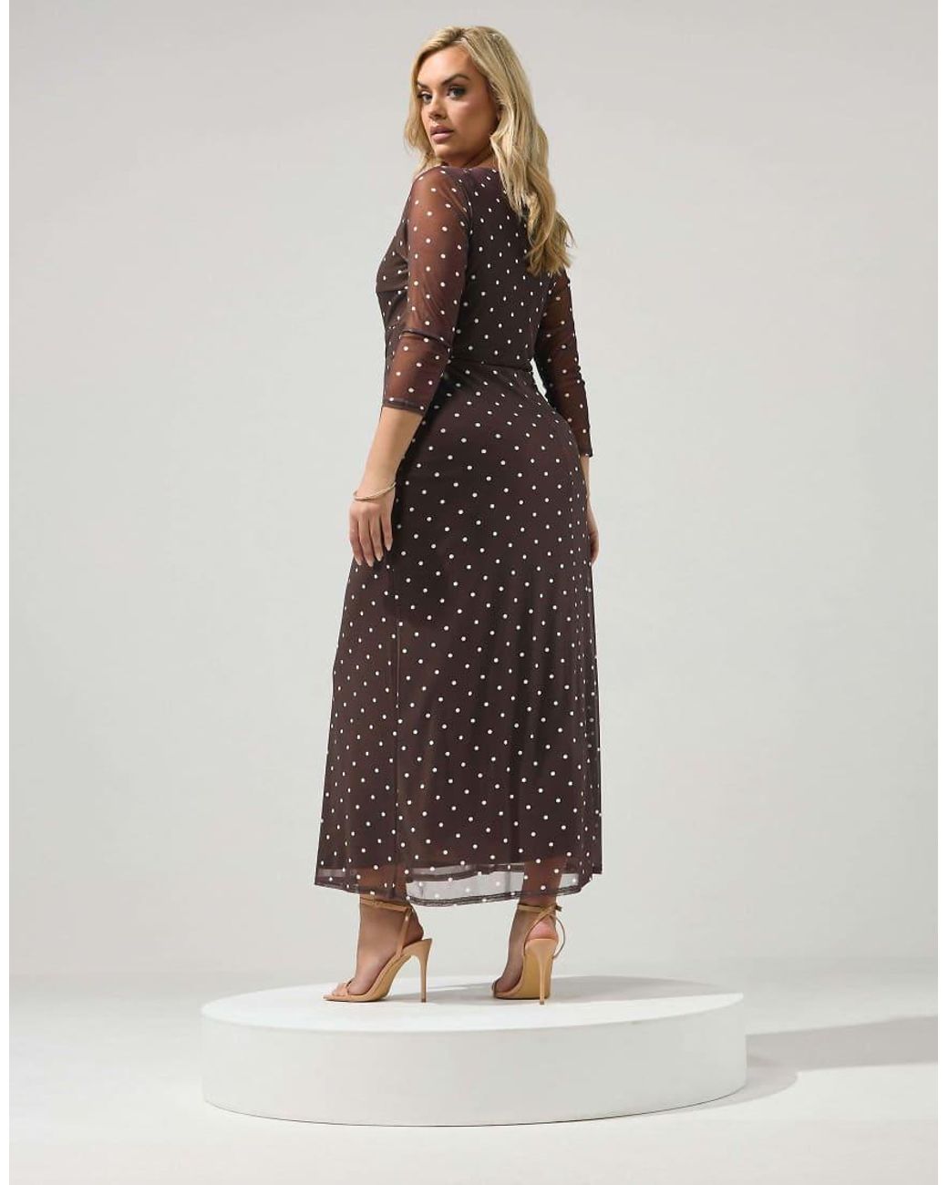 Yours Clothing Brown Polka Dot Knot Front Dress