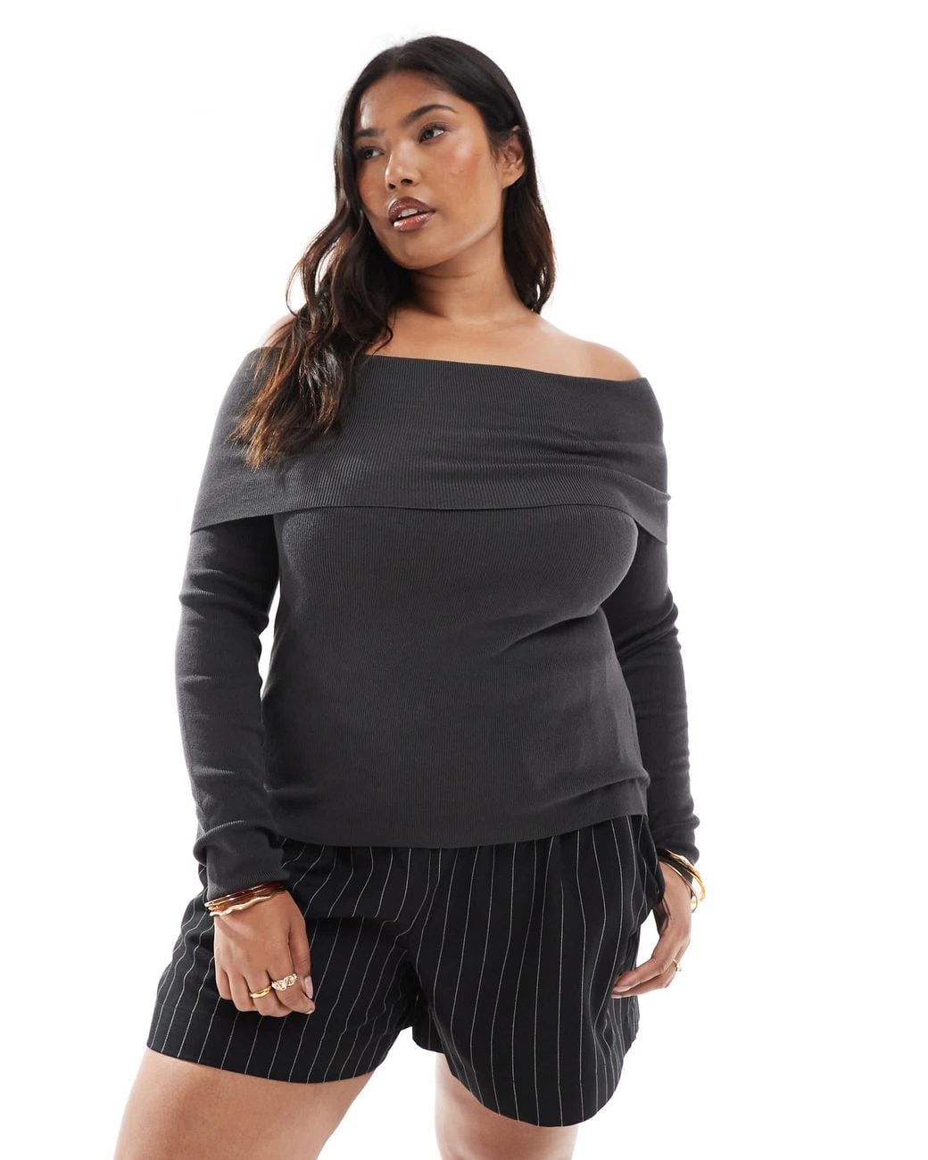 ASOS Black Asos Design Curve Structured Off The Shoulder Bardot Top