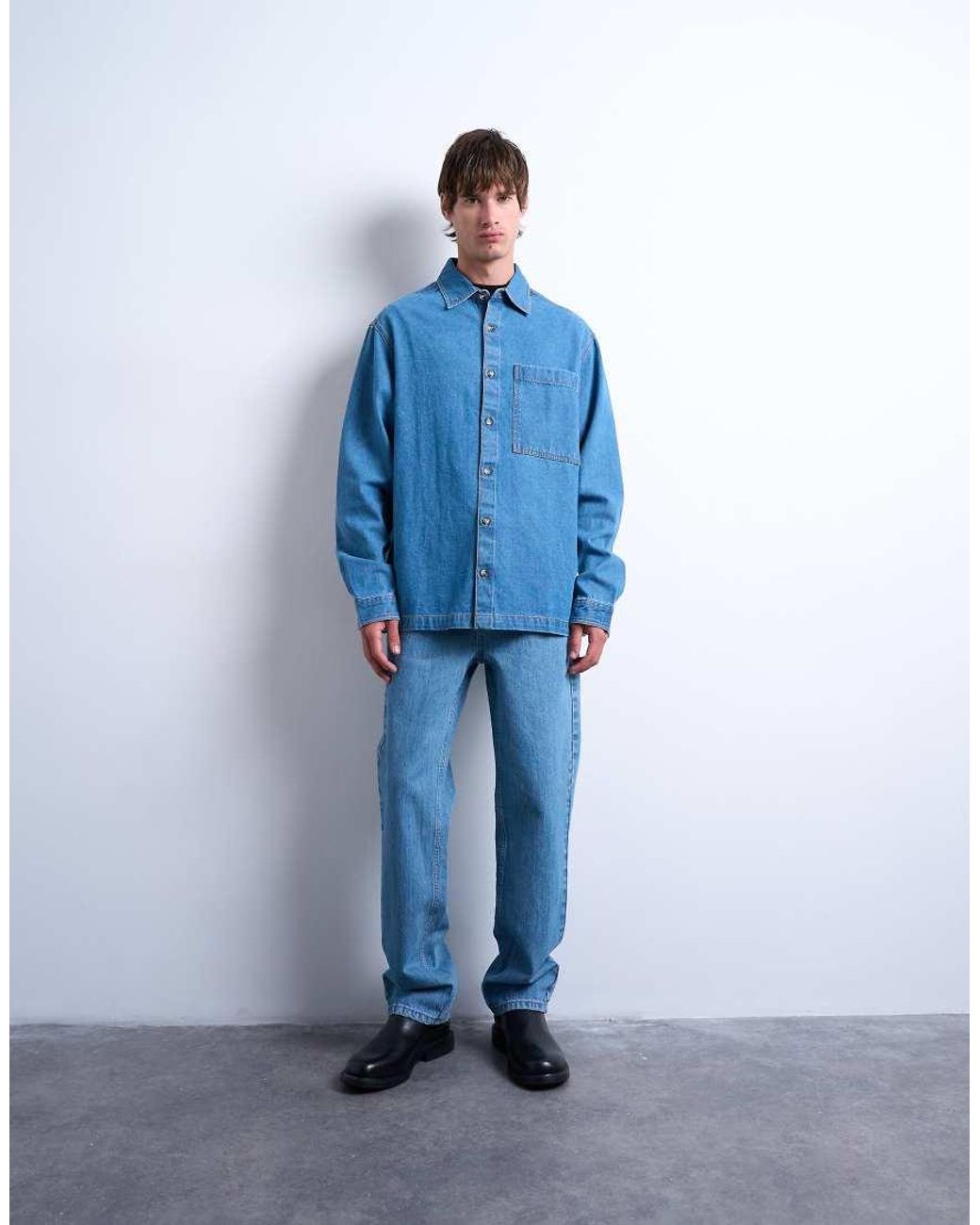Topman Blue Regular Fit Denim Overshirt for men
