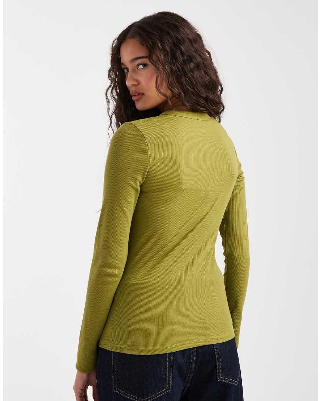 New Look Green Crew Neck Ribbed Long Sleeve Top